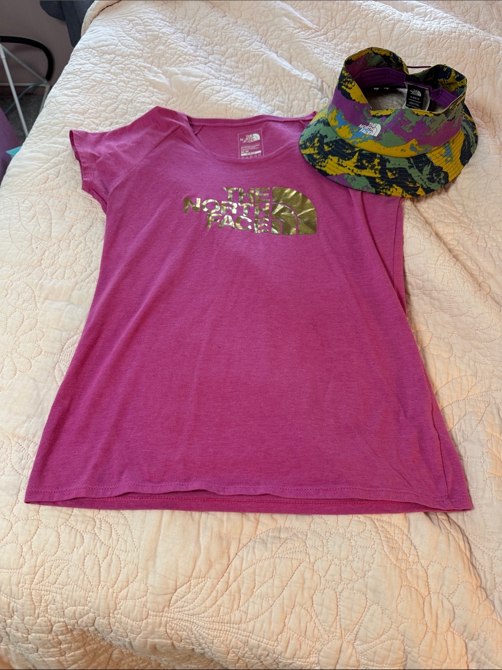 The North face women shirt, and sun hat